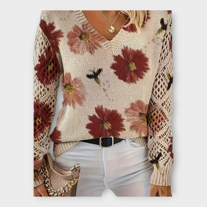 Pulover Tricotat cu Detalii din Dantelă