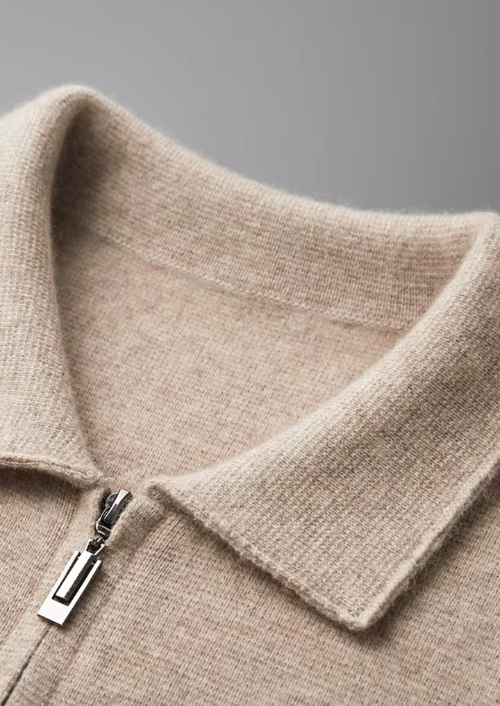 CARDIGAN ZIP POLO DIN LANA MERINO EXTRA-FINĂ