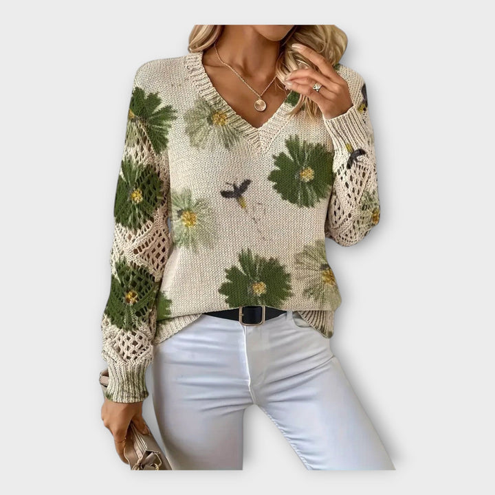 Pulover Tricotat cu Detalii din Dantelă