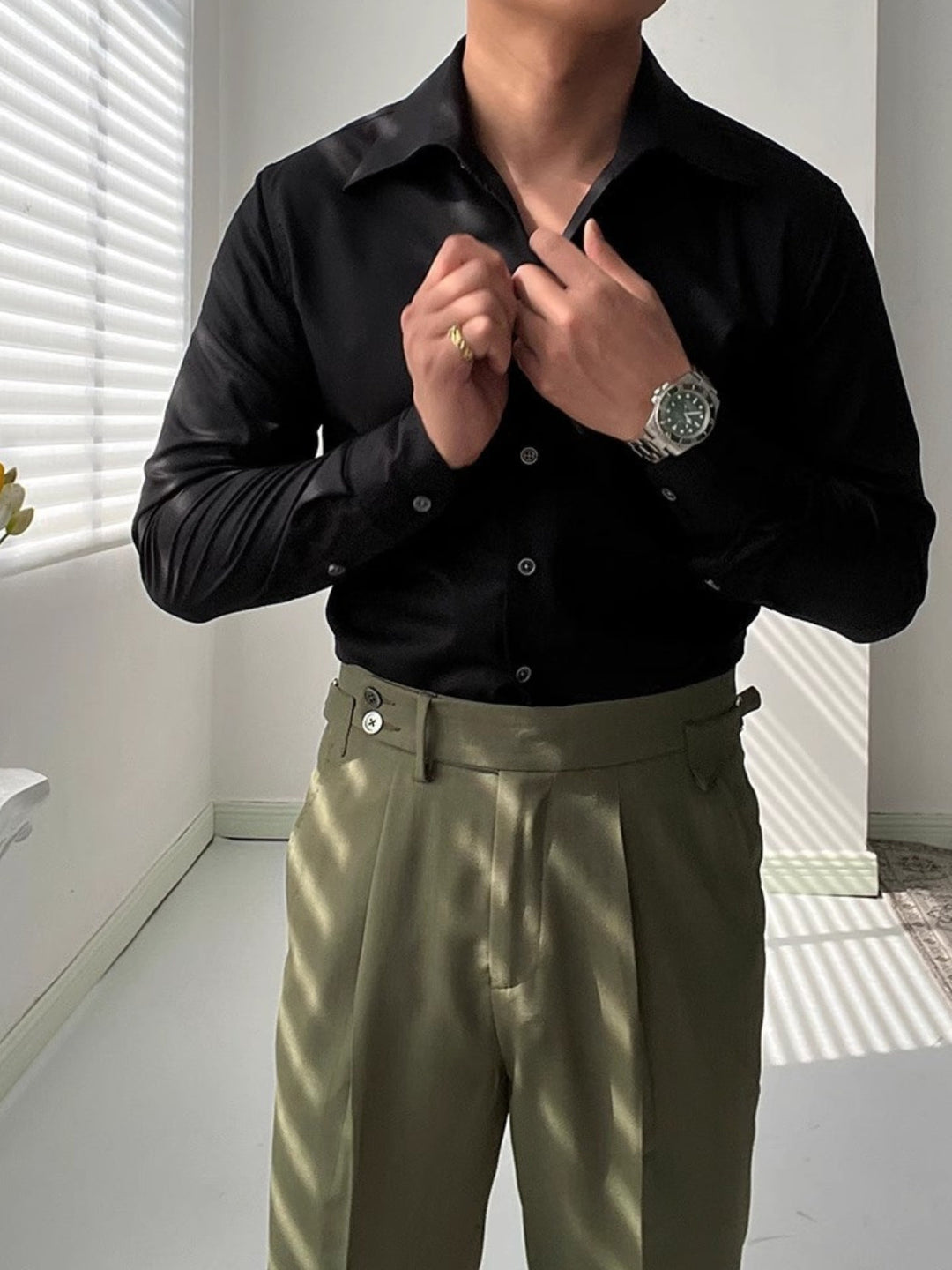 Cămașă V-Neck Athletic Italiană Old Money din Bambus