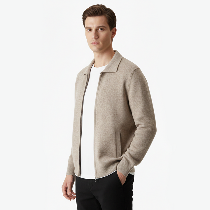 CARDIGAN ZIP POLO DIN LANA MERINO EXTRA-FINĂ