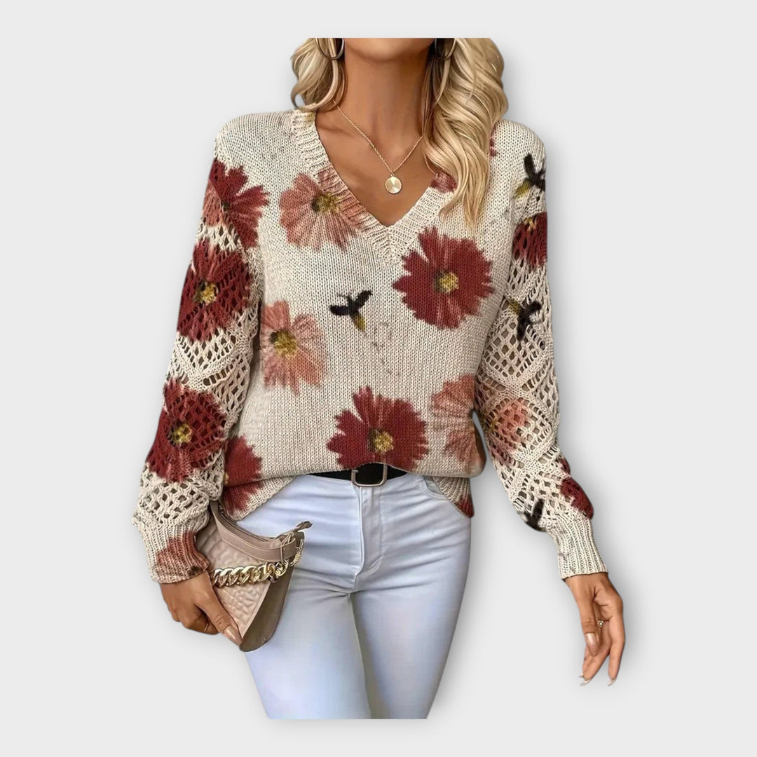 Pulover Tricotat cu Detalii din Dantelă