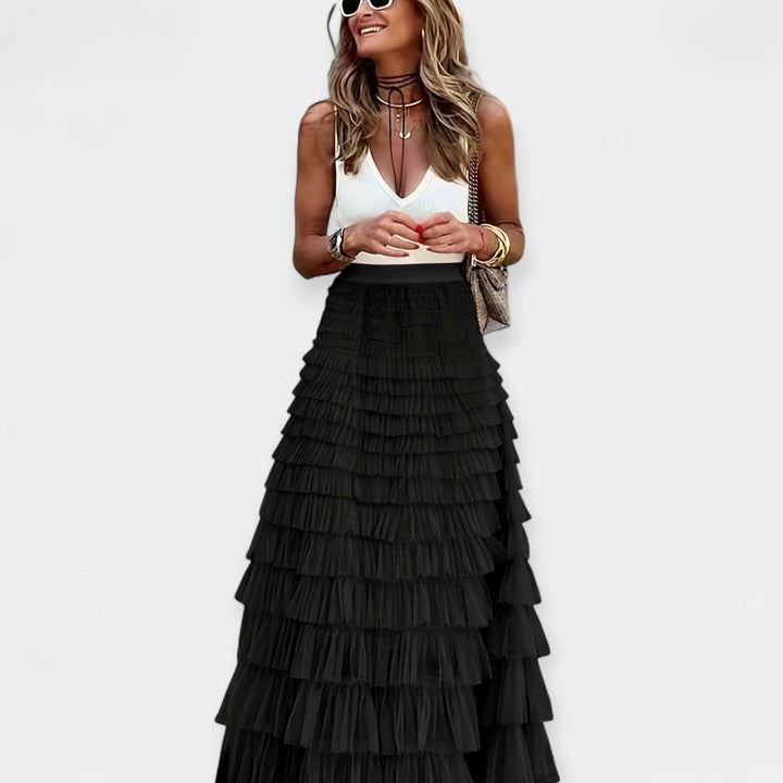 Fustă Boho cu Terminare din Satin Cu Plasă