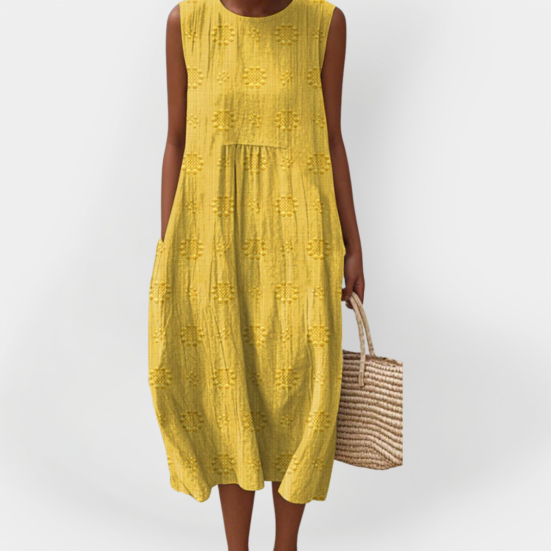 Rochie Elegantă fără Mâneci din Bumbac cu Buzunare