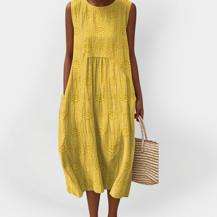 Rochie Elegantă fără Mâneci din Bumbac cu Buzunare