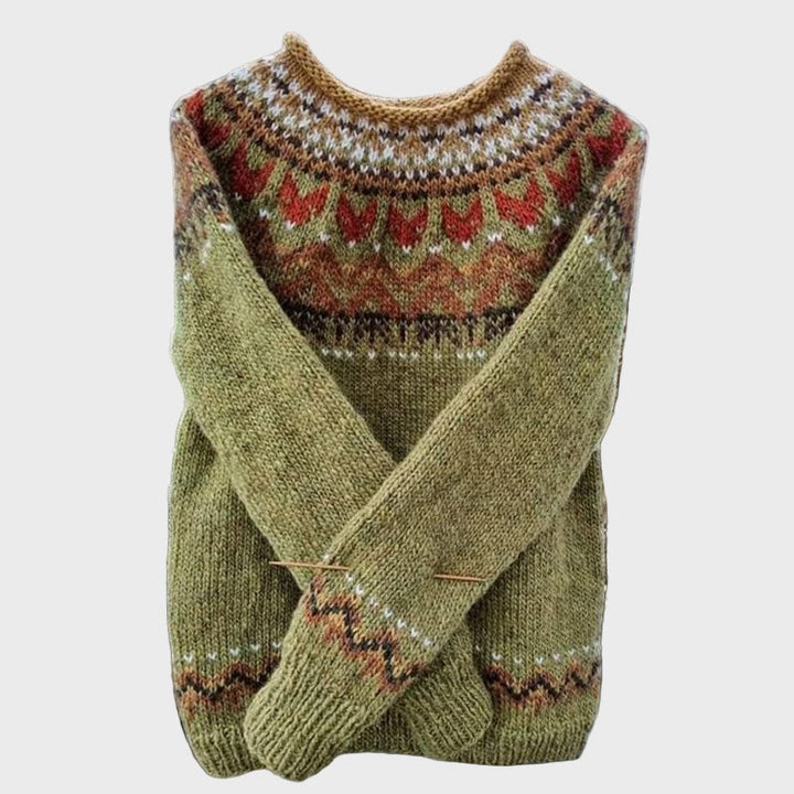 Pulover cu guler înalt din tricot cu model vintage jacquard