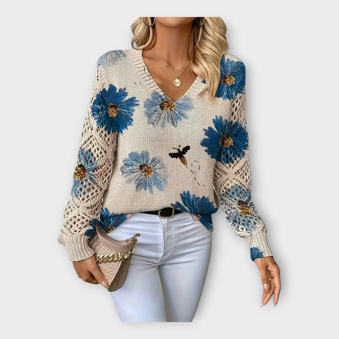 Pulover Tricotat cu Detalii din Dantelă