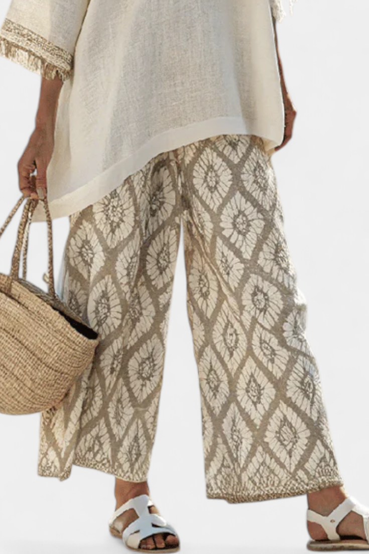 Set Boho Chic Daisy: Bluză lungă și Pantaloni imprimeu pentru un stil unic