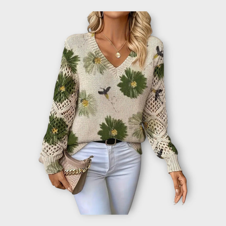 Pulover Tricotat cu Detalii din Dantelă