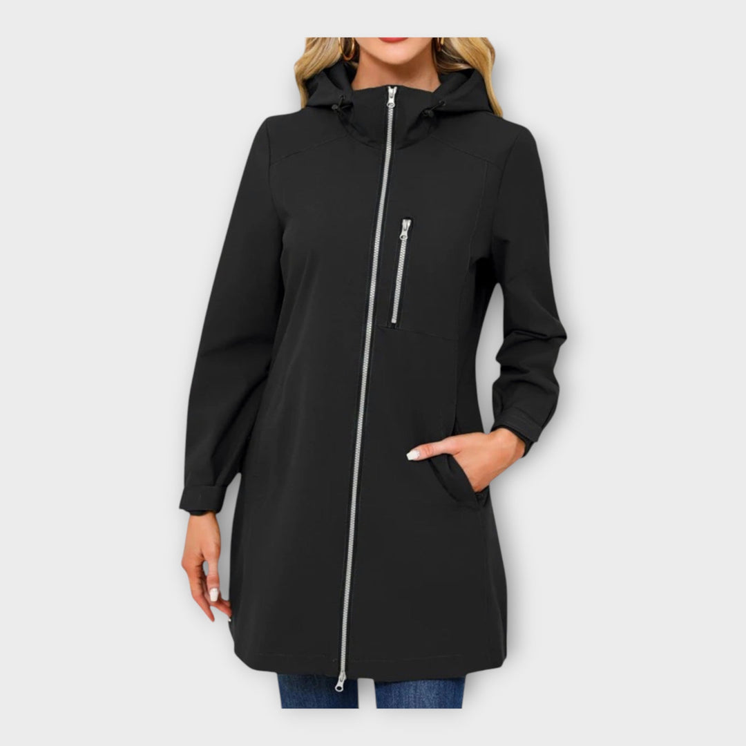 Jachetă lungă impermeabilă cu glugă