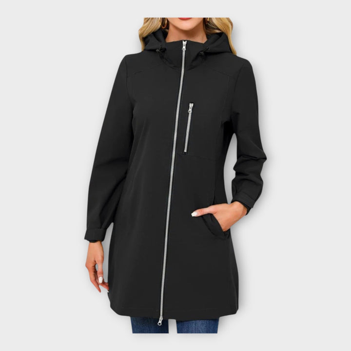 Jachetă lungă impermeabilă cu glugă