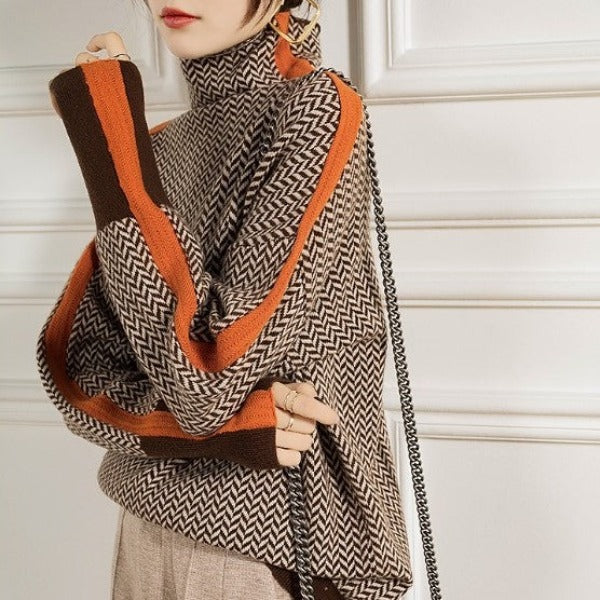 Marieke | Pulover cu guler înalt și dungi contrastante remarcabile