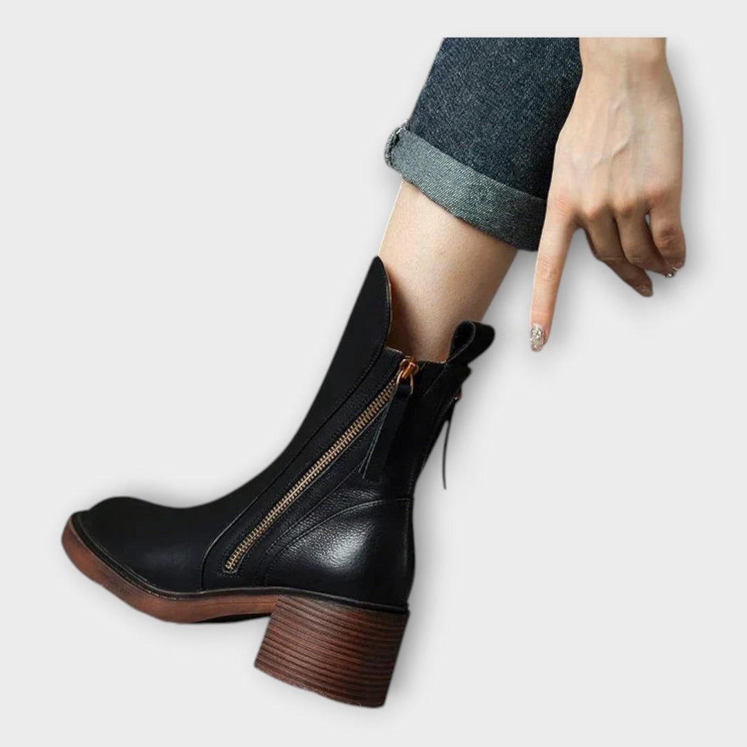 Botine cu Linie Elegantă și Detaliu cu Fermuar