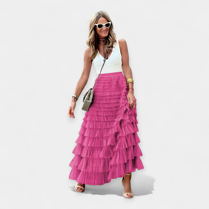 Fustă Boho cu Terminare din Satin Cu Plasă