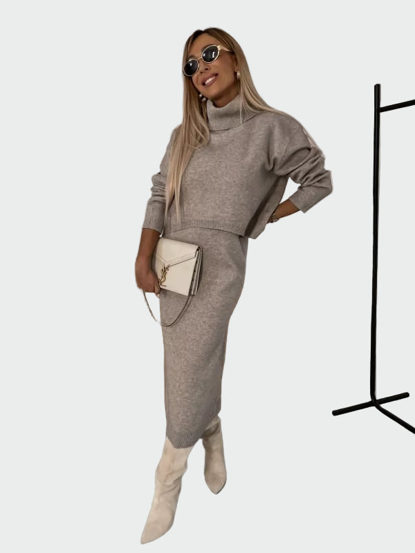 Set Rochie și Pulover cu Guler