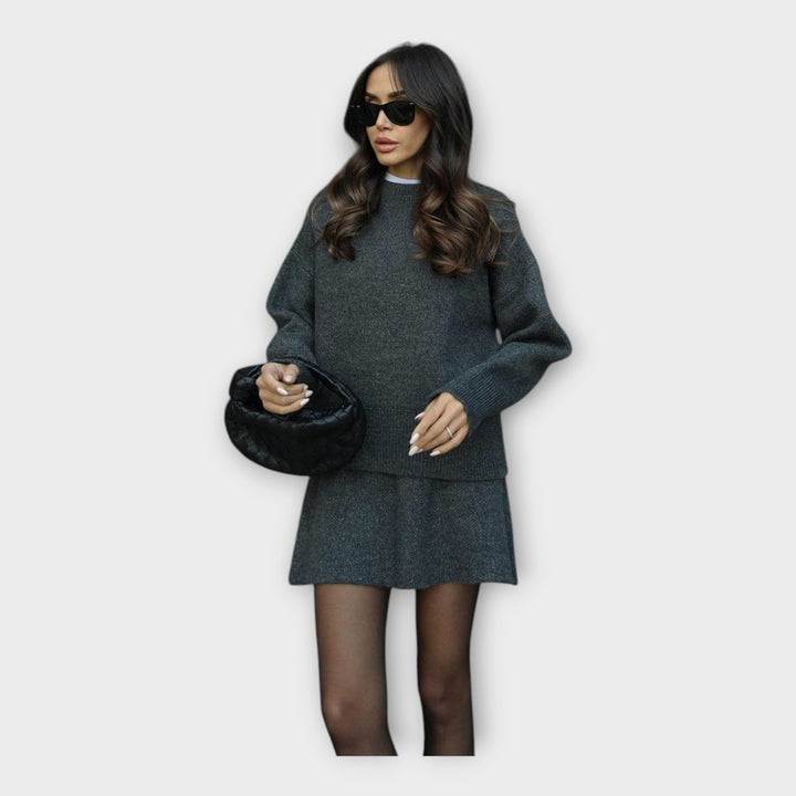 Set de Bluză și Fustă Tricotată cu Linie Modernă