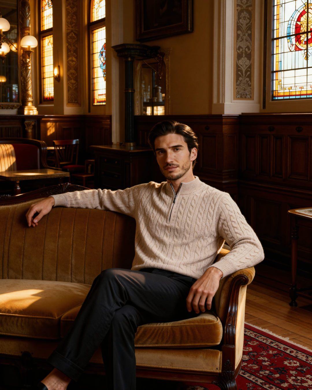 Pulover țesut cu jumătate de fermoar