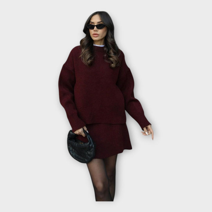 Set de Bluză și Fustă Tricotată cu Linie Modernă