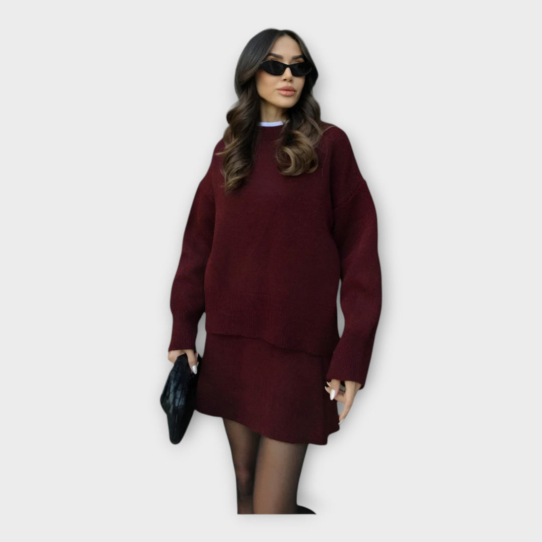 Set de Bluză și Fustă Tricotată cu Linie Modernă