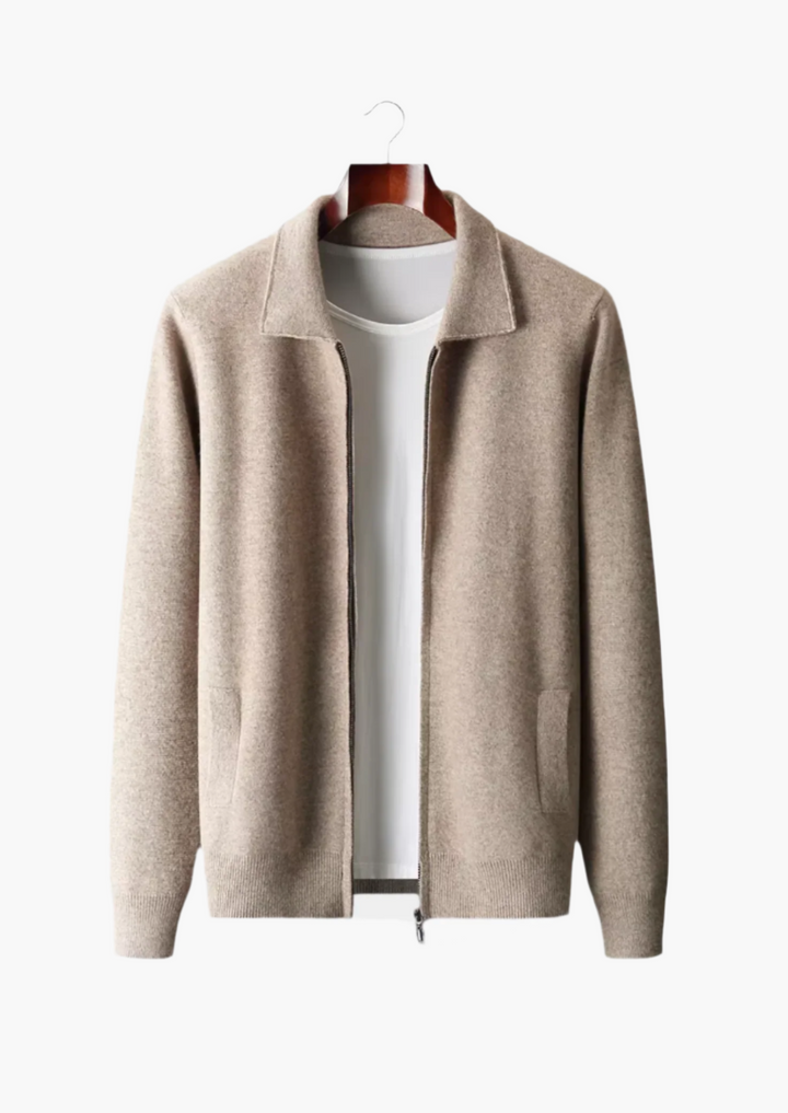 CARDIGAN ZIP POLO DIN LANA MERINO EXTRA-FINĂ