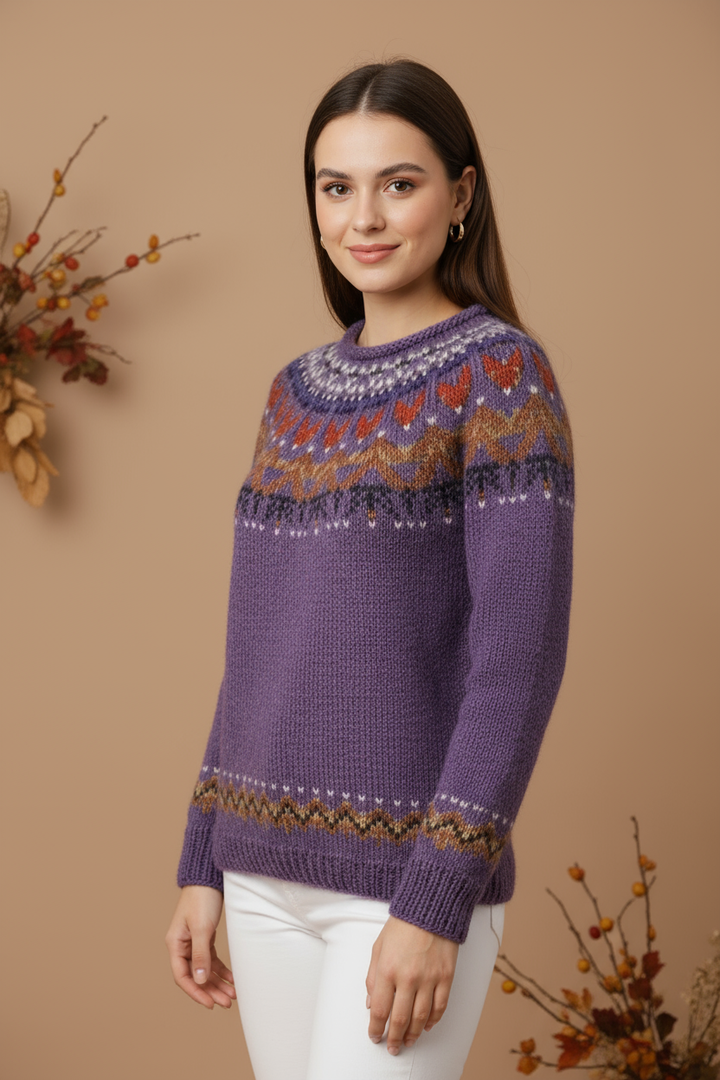 Pulover Tricotat cu Guler înalt de Stil Retro