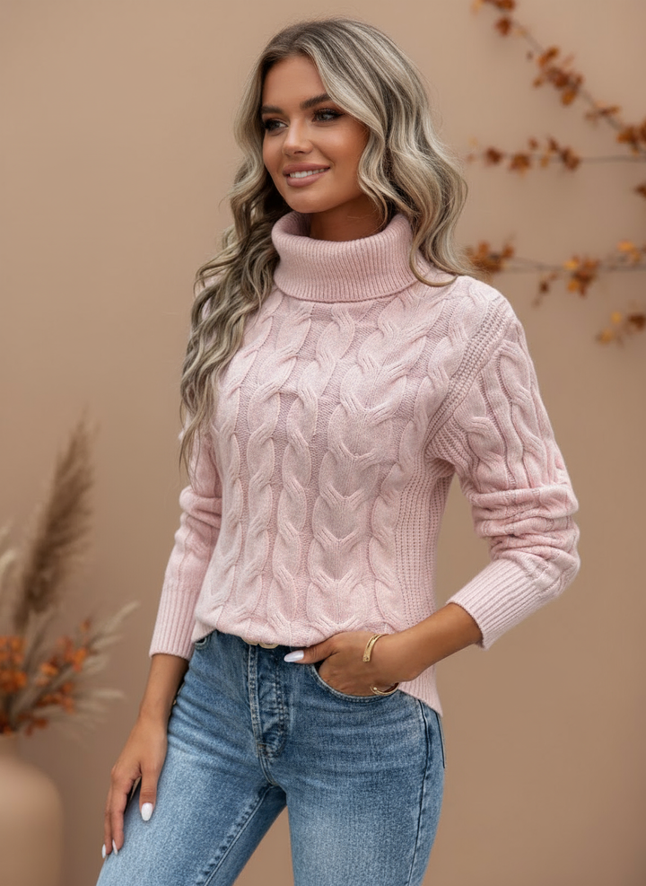 Amelia – Pulover Elegant cu Guler Înalt din Plasă