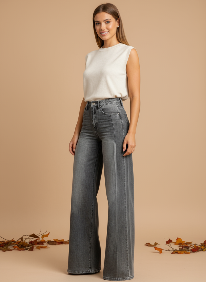 Pantaloni din Denim Eleganți cu Picioare Largi