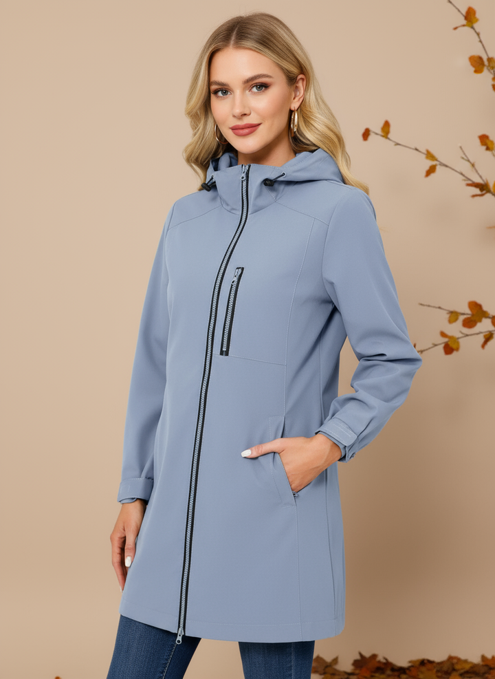 Jachetă lungă impermeabilă cu glugă