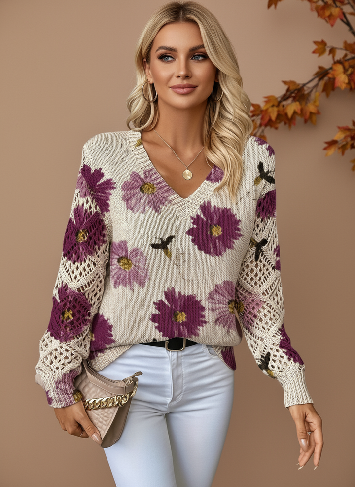 Pulover Tricotat cu Detalii din Dantelă