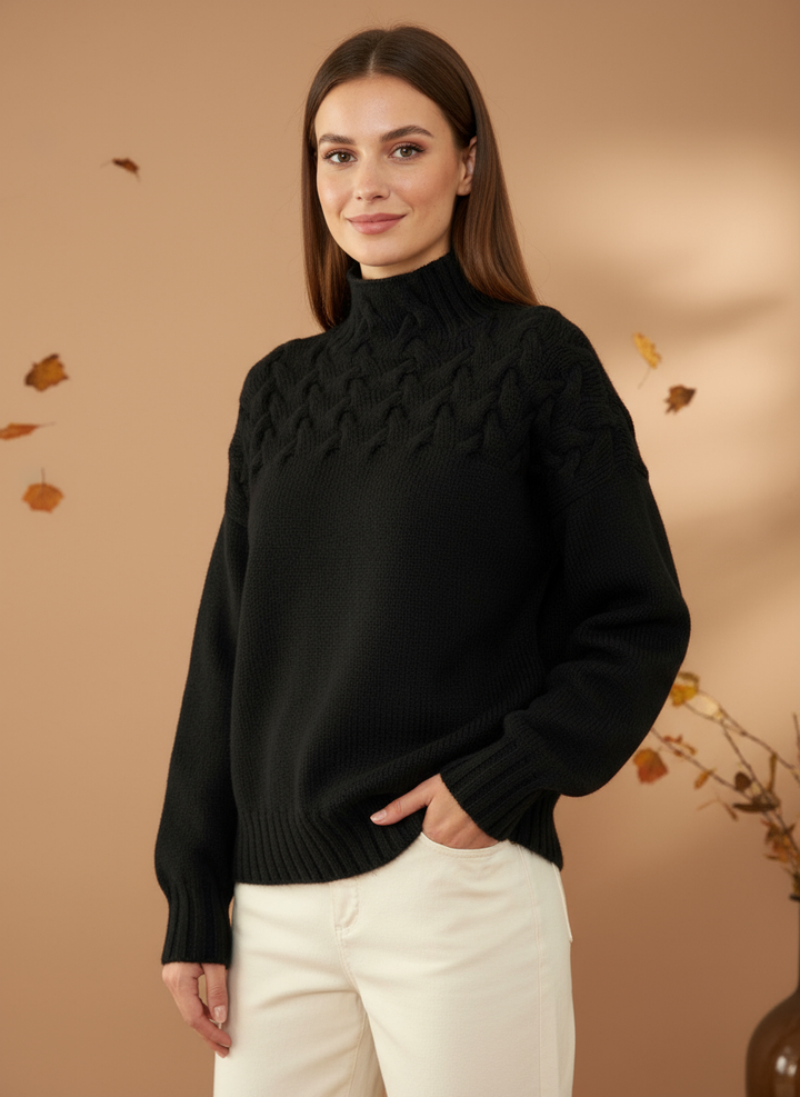 Eva - Pulover feminin cu detaliu de tricot