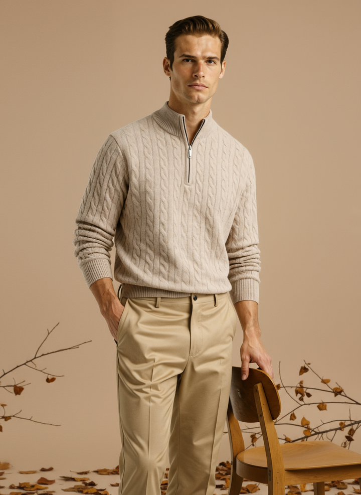 Pulover țesut cu jumătate de fermoar