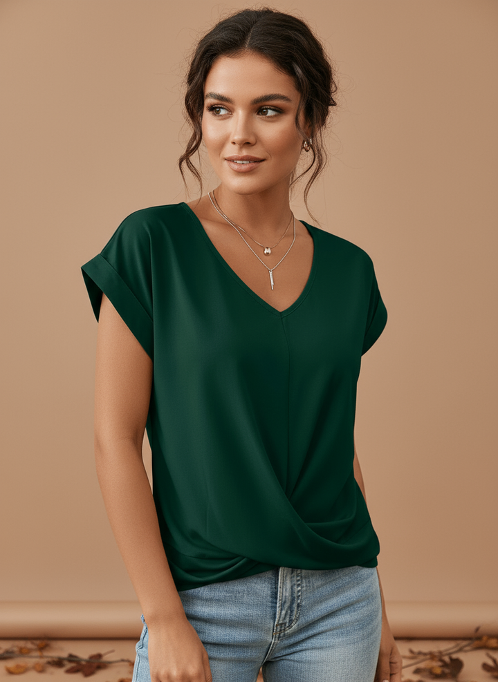 Bluză cu decolteu în V și mâneci scurte