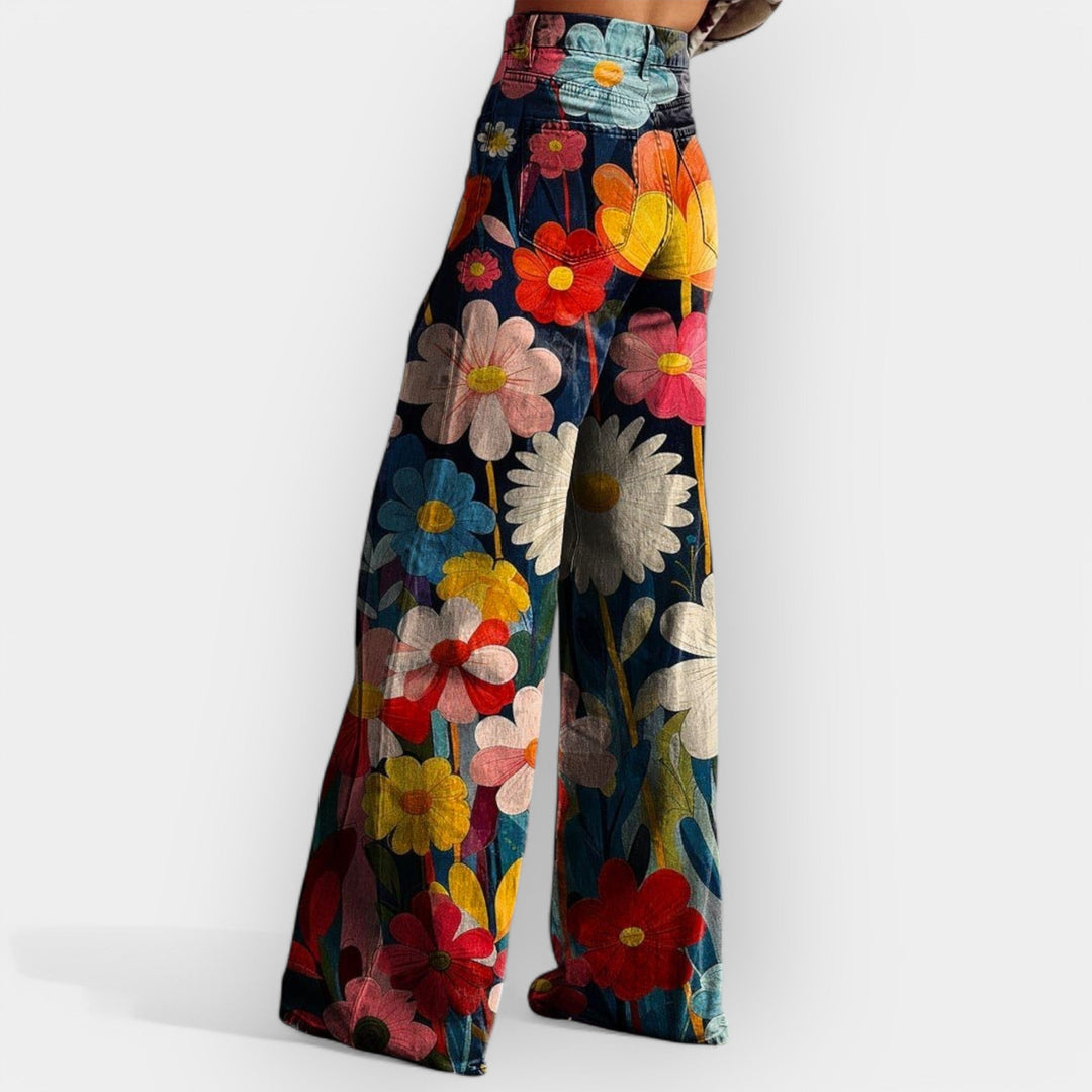Pantaloni Florali cu Pantaloni Largi