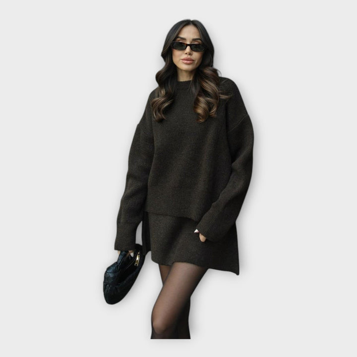 Set de Bluză și Fustă Tricotată cu Linie Modernă