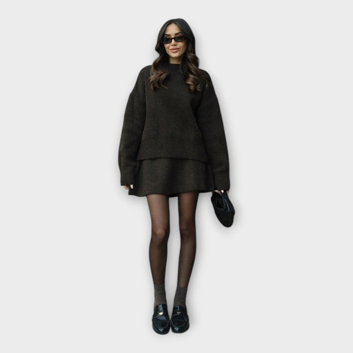 Set de Bluză și Fustă Tricotată cu Linie Modernă