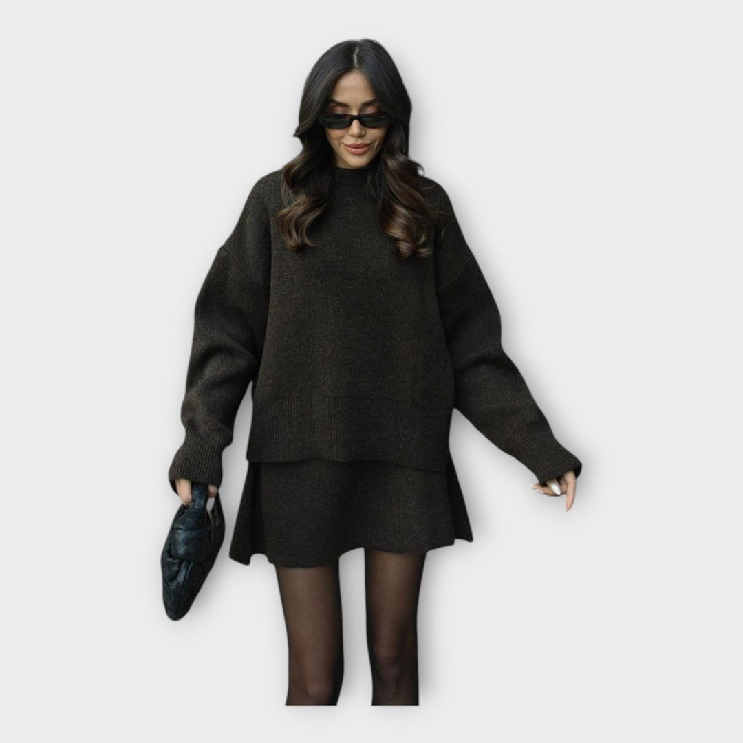 Set de Bluză și Fustă Tricotată cu Linie Modernă