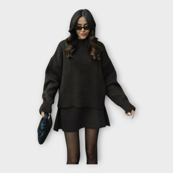 Set de Bluză și Fustă Tricotată cu Linie Modernă