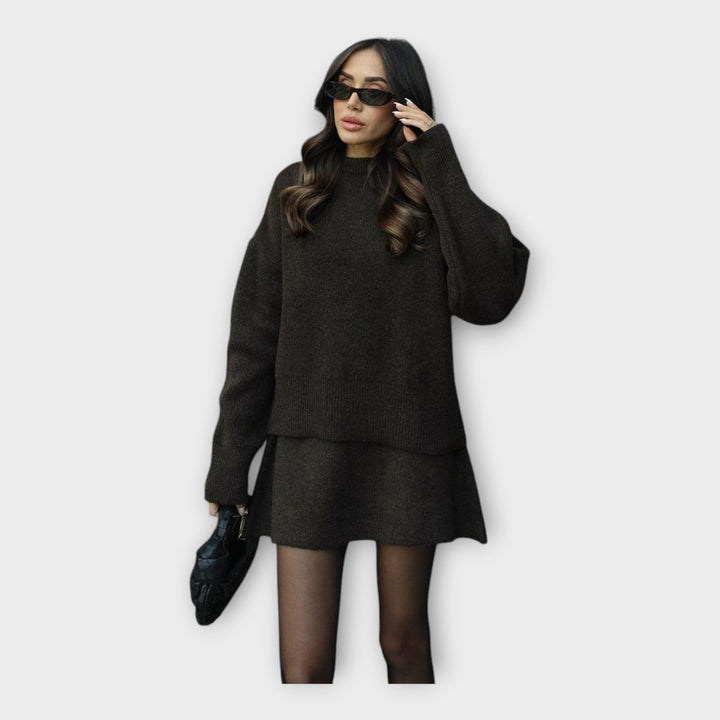 Set de Bluză și Fustă Tricotată cu Linie Modernă