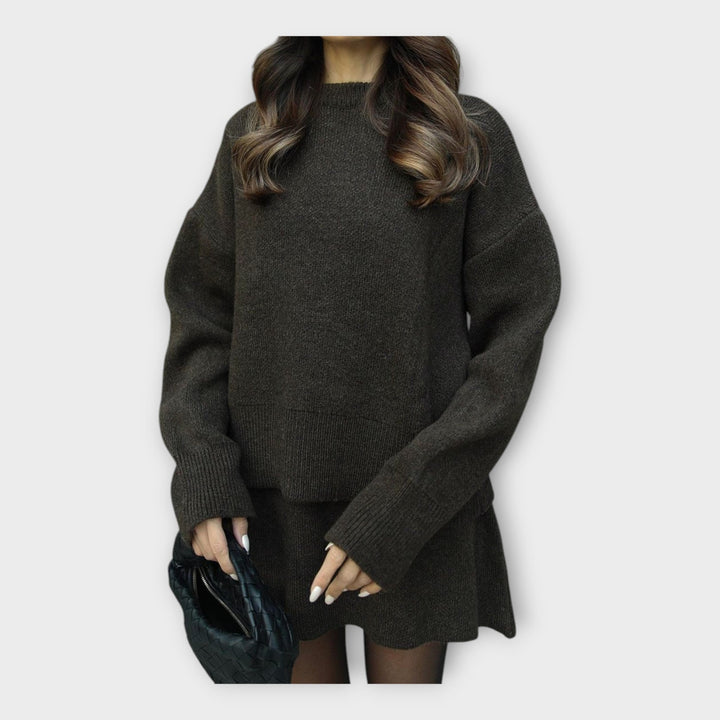 Set de Bluză și Fustă Tricotată cu Linie Modernă