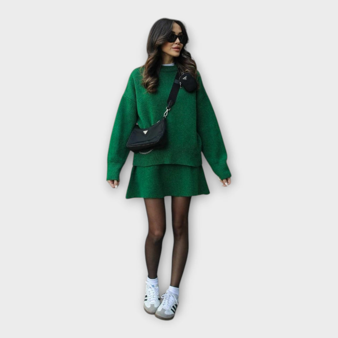 Set de Bluză și Fustă Tricotată cu Linie Modernă