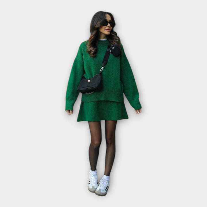 Set de Bluză și Fustă Tricotată cu Linie Modernă