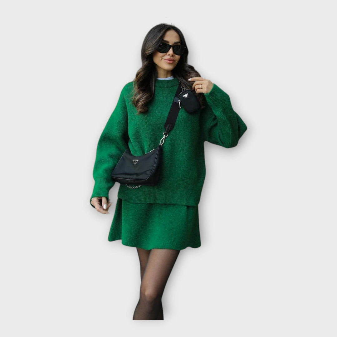 Set de Bluză și Fustă Tricotată cu Linie Modernă