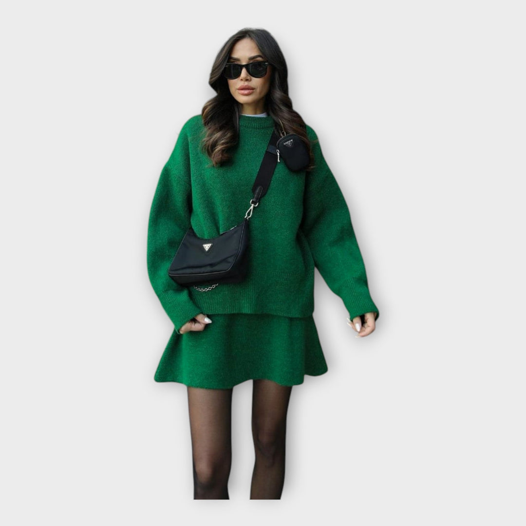 Set de Bluză și Fustă Tricotată cu Linie Modernă